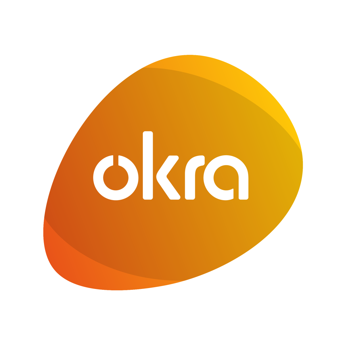 okra, witte letters op een geel-oranje cirkelvormige achtergrond