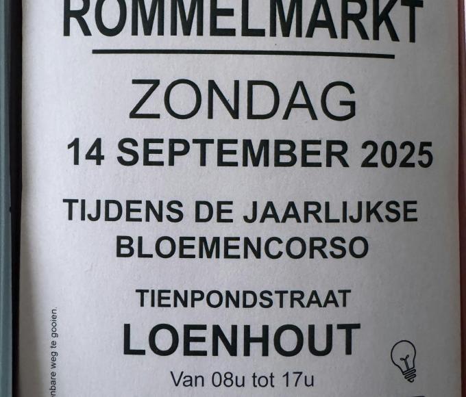 Grote openlucht Rommelmarkt Loenhout tijdens jaarlijkse bloemencorso © Rocky Events