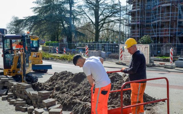 Werken in de Dorpsstraat ter hoogte van de kerk van Wuustwezel