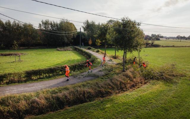 de Wuustwezelde groendienst maakt grachten vrij in Loenhout door overwoekerde struiken en dergelijke te verwijderen