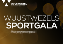 Wuustwezels Sportgala: witte letters op gouden achtergrond